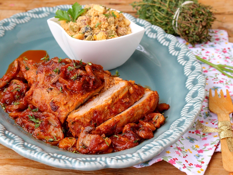 Maminha de Vitela com Sidra e Farofa de Presunto